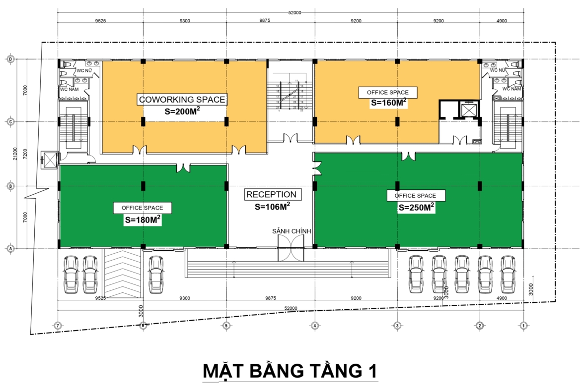 Mặt bằng layout tầng 1 tòa nhà Nicolas Building - Nguyễn Hữu Thọ
