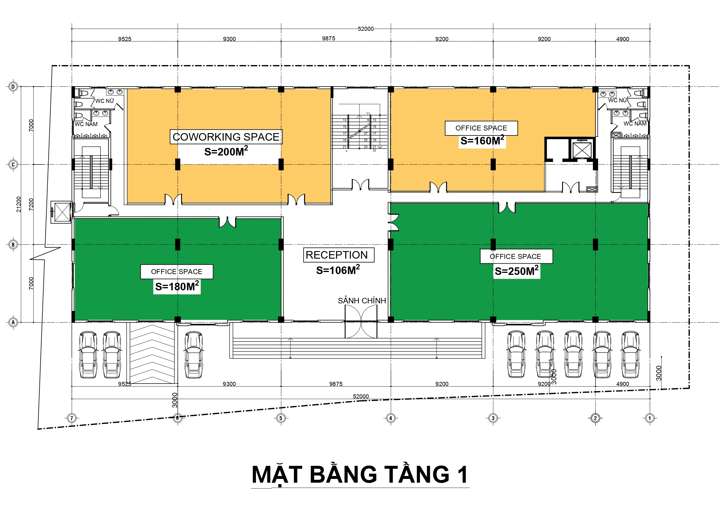 Mặt bằng layout tầng 1 tòa nhà Nicolas Building - Nguyễn Hữu Thọ